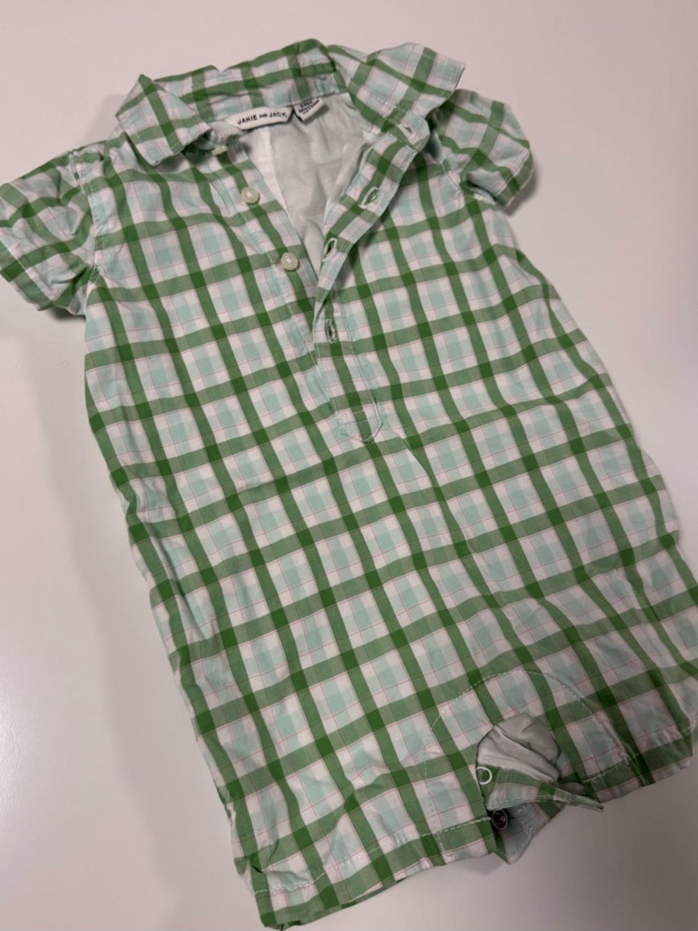 Janie and Jack Green and White Plaid Baby One-Piece